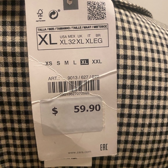 Zara Women’s winter shirt dress checker plaid collared black white midi new xl - Picture 4 of 16